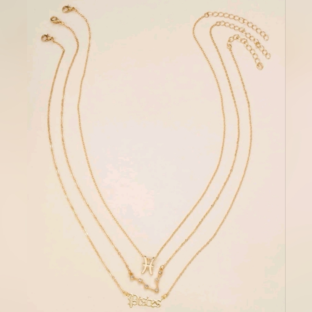 Zodiac 3 Piece Gold Tone Charm Necklace, Pisces - Picture 3 of 4
